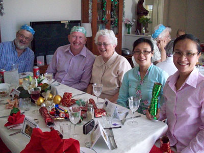 Some staff joined the Sisters for the Christmas 2011 lunch at Samson- Messrs Dan Barrett and John Stott seen here with Srs Kathleen, Lilian and Chalermsrie.