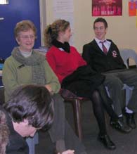 Seton College students meet with Sr Elizabeth.