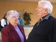 Sr Kieran chats with Fr Michael Evans SMA